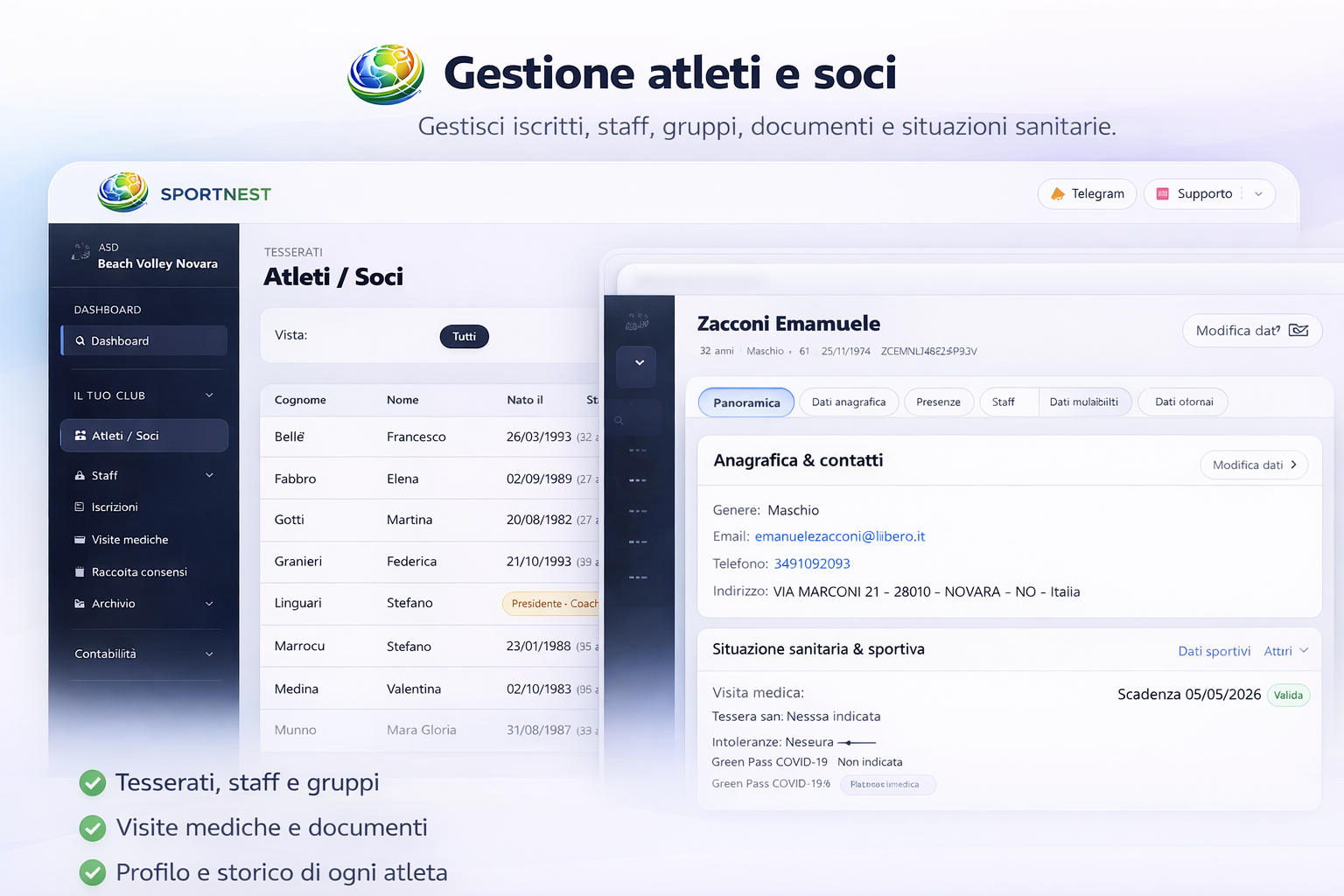 Gestione tesserati Sportnest